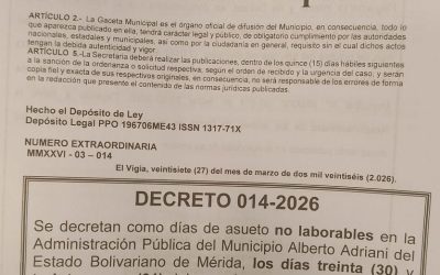 Alcaldía de Alberto Adriani acata Decreto Presidencial de semana no laborable